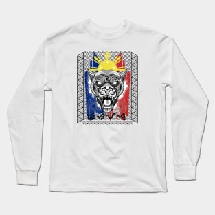 Philippine Flag Tribal line Art Tiger / Baybayin word Bisayas (Visayas) Long Sleeve T-Shirt